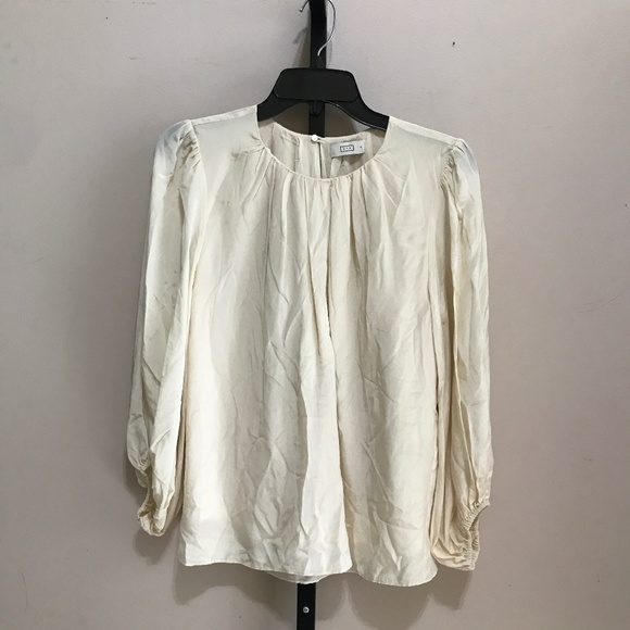 AYR The Fancytown Pleated Blouse Silk Blend in Ivory Small with in imperfections - Picture 1 of 6